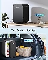 Vista 6 de Mini refrigerador, de 6 litros / 8 latas, pequeño refrigerador para habitación, automóvil, oficina y dormitorio, AC100-120 V/DC 12 V enfriador