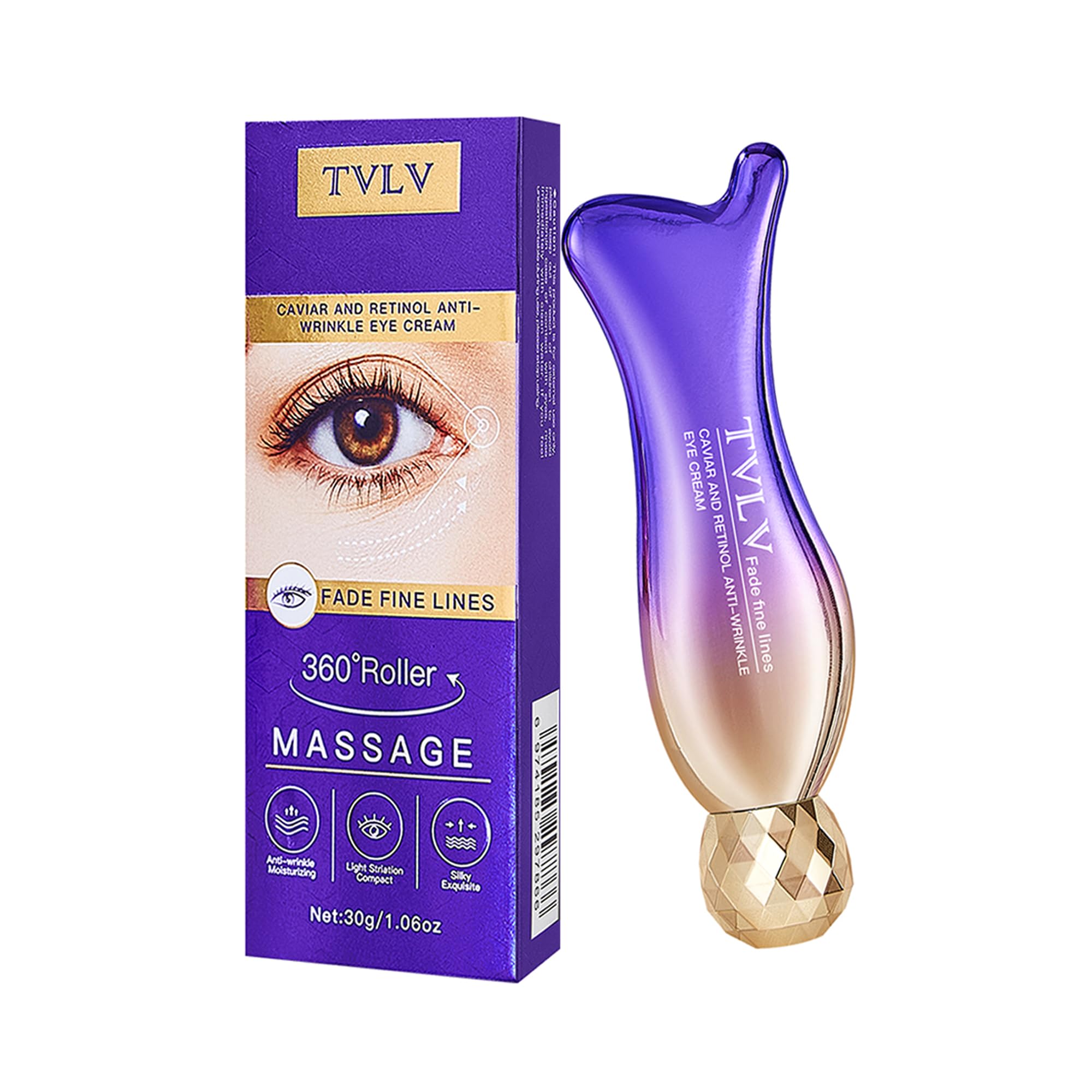 Eye Cream for Wrinkles, Hydrating Eye Serum for Dark Circles & Puffiness, 360° Roller Massage Deep Moisturizing Improving Eye Looseness Firming & Lifting Under Eye Cream Face and Eye Serum
