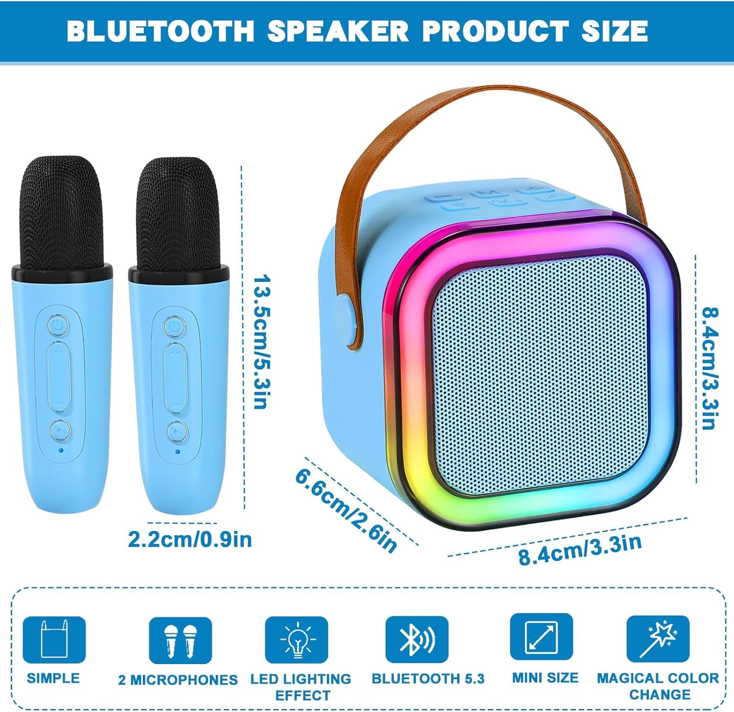 Karaoke Microfono per Bambini,Microfono Bambini con Luce LED,Karaoke bambini con 2 microfoni,Macchina Karaoke Portatile,Regali per bambini da 3 a 18 anni, ragazzi e ragazze (Blu)