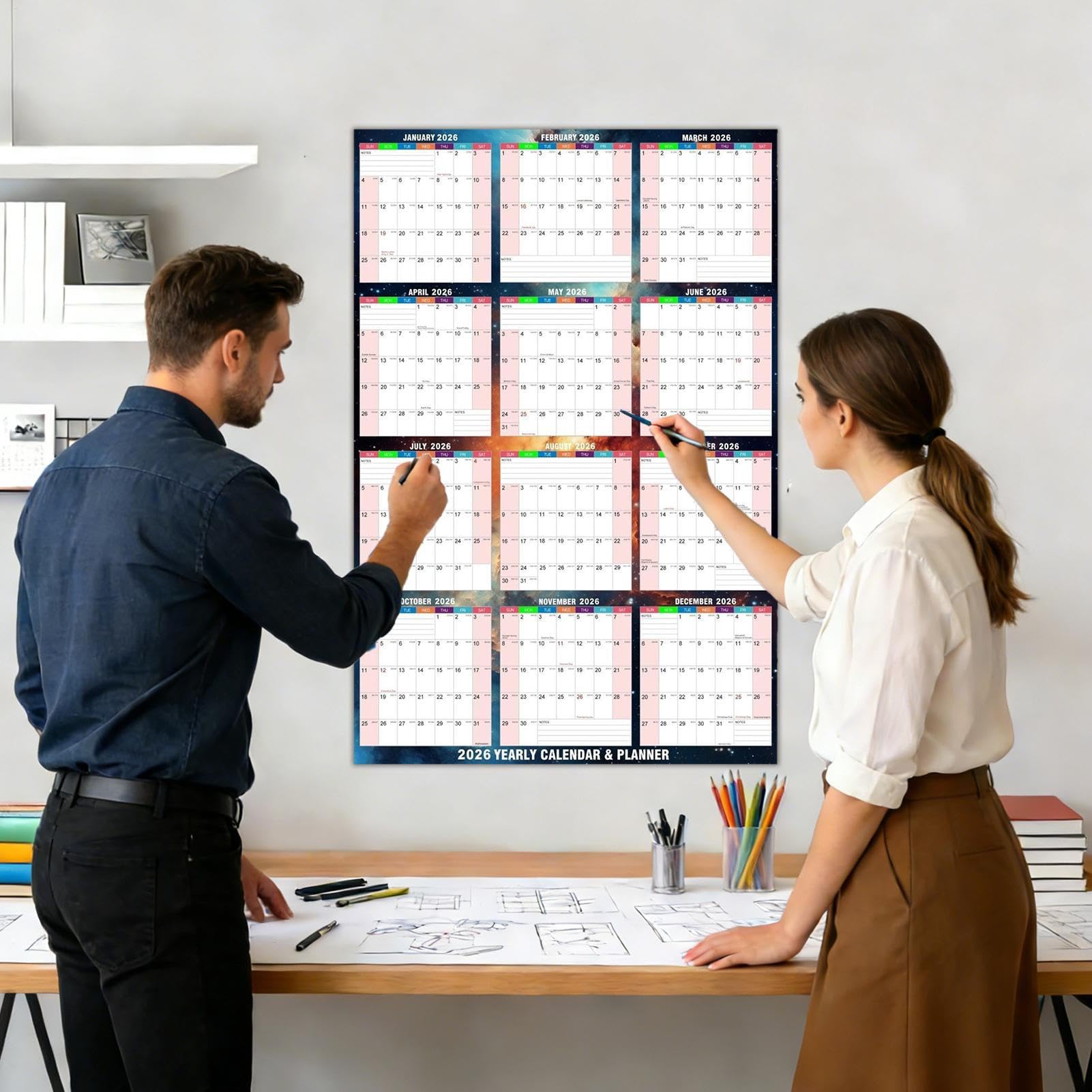 2026 Wall Calendar - Dry-Erase Planner | Coated Paper With Large 24x34 Inch Size, Daily Planner Calendar For Habit Tracking Reading Study School Tasks Home Cleaning Exercise