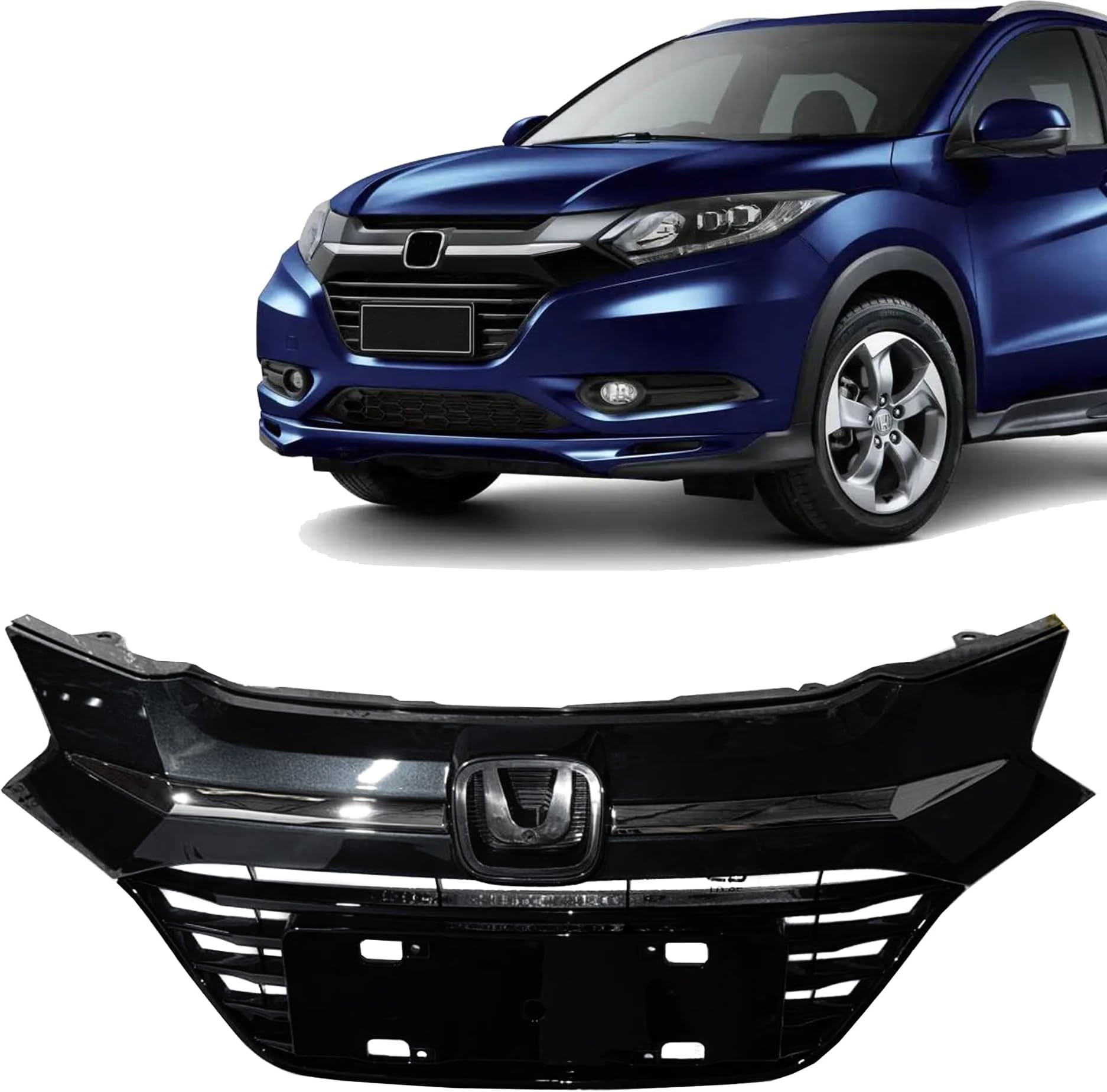 PartsFlow Front Bumper Grille Factory Style Black W/Chrome Grill Compatible With 2016 2017 2018 Honda HR-V Sport