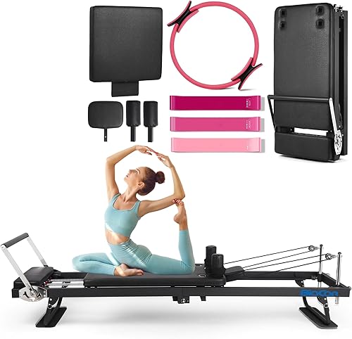 Home Pilates Reformer BIOCOR 92" Foldable Pilates Reformer – Pro Home Machine With Jumpboard, Ring, Springs, Supports 500 Lbs 92 Inch Reformer