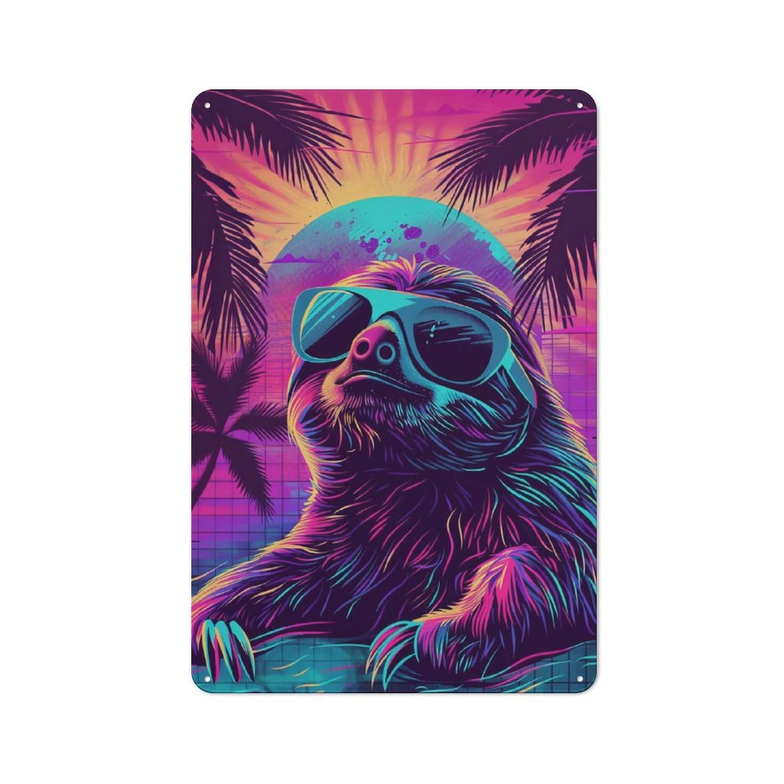Junmoney Retro Sloth In Sunglasses Rustic Metal Wall Sign 30X20cm For Hobby Room Or Studio, For Vintage Wall Decor Fans, For Themed Room Decoration