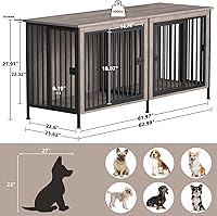 Vista 5 de EasyCom - Mueble jaula para 1 o 2 perros, individual o doble, resistente jaula para interiores, base de televisión, mediano, 63 pulgadas de largo