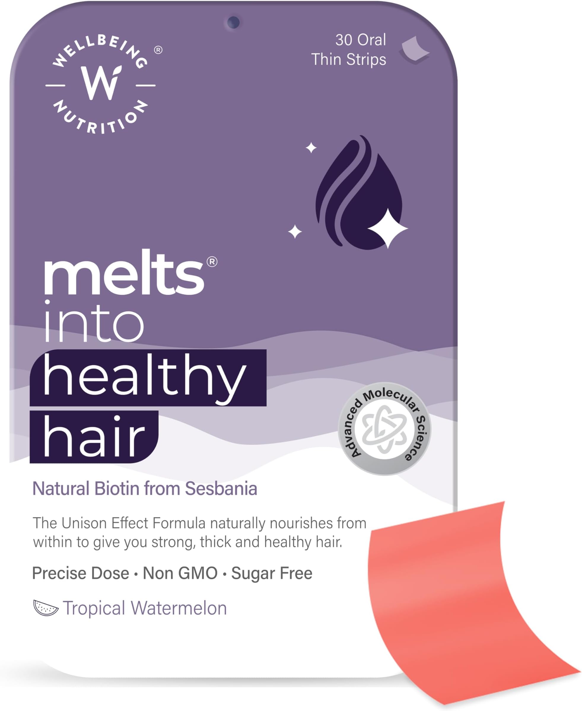 Melts Healthy Hair | Plant Based Biotin for Hair Nourishment, Strength and Thickness with Zinc, Bamboo Extract, Folic acid (30 Oral Strips)