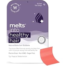 Wellbeing Nutrition Melts Healthy Hair 30 Oral Thin Strips with Plant Based Biotin, Zinc, Bamboo Extract, Folic acid for Hair Nourishment, Strength and Thickness