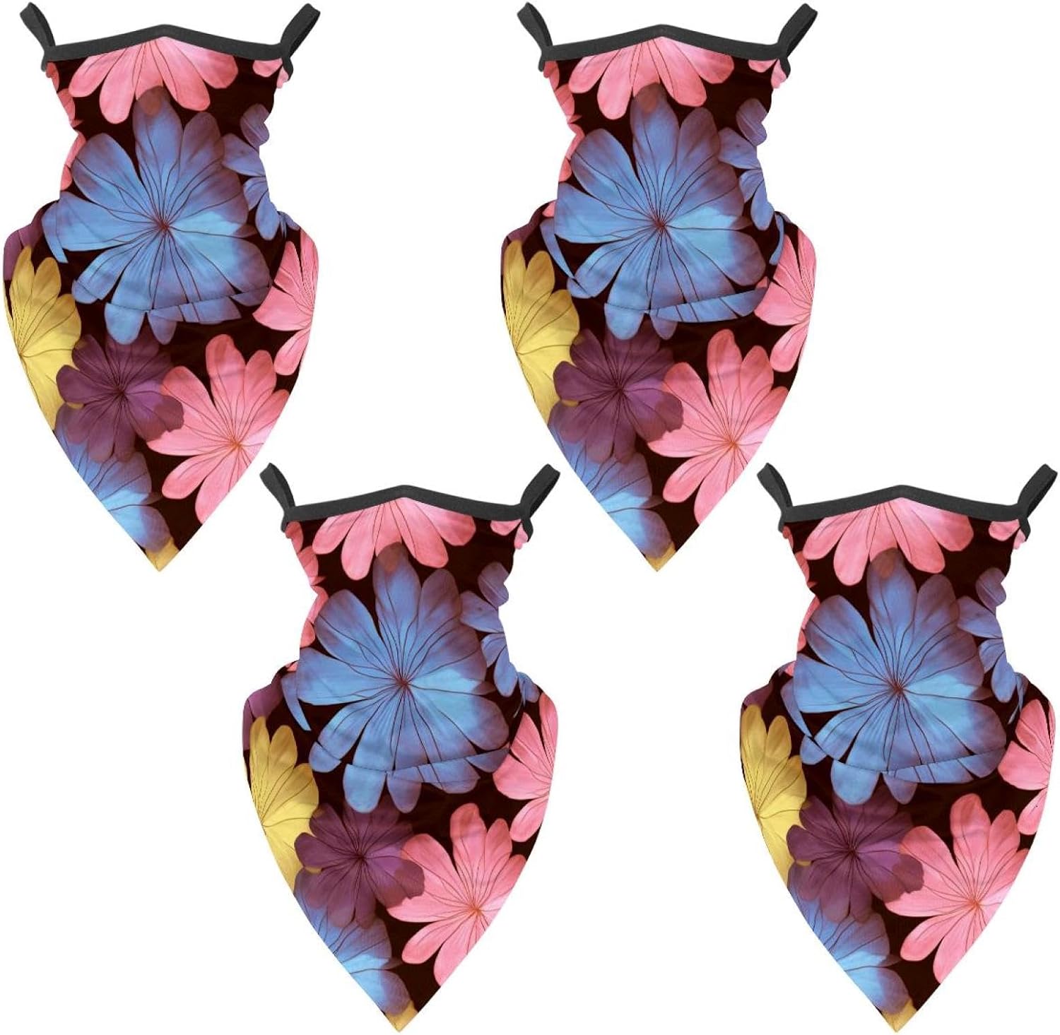 4 Pack Floral Flower Neck Gaiter Face Cover Scarf, Breathable Sun & Wind-proof for Skiing Fishing Hiking Cycling