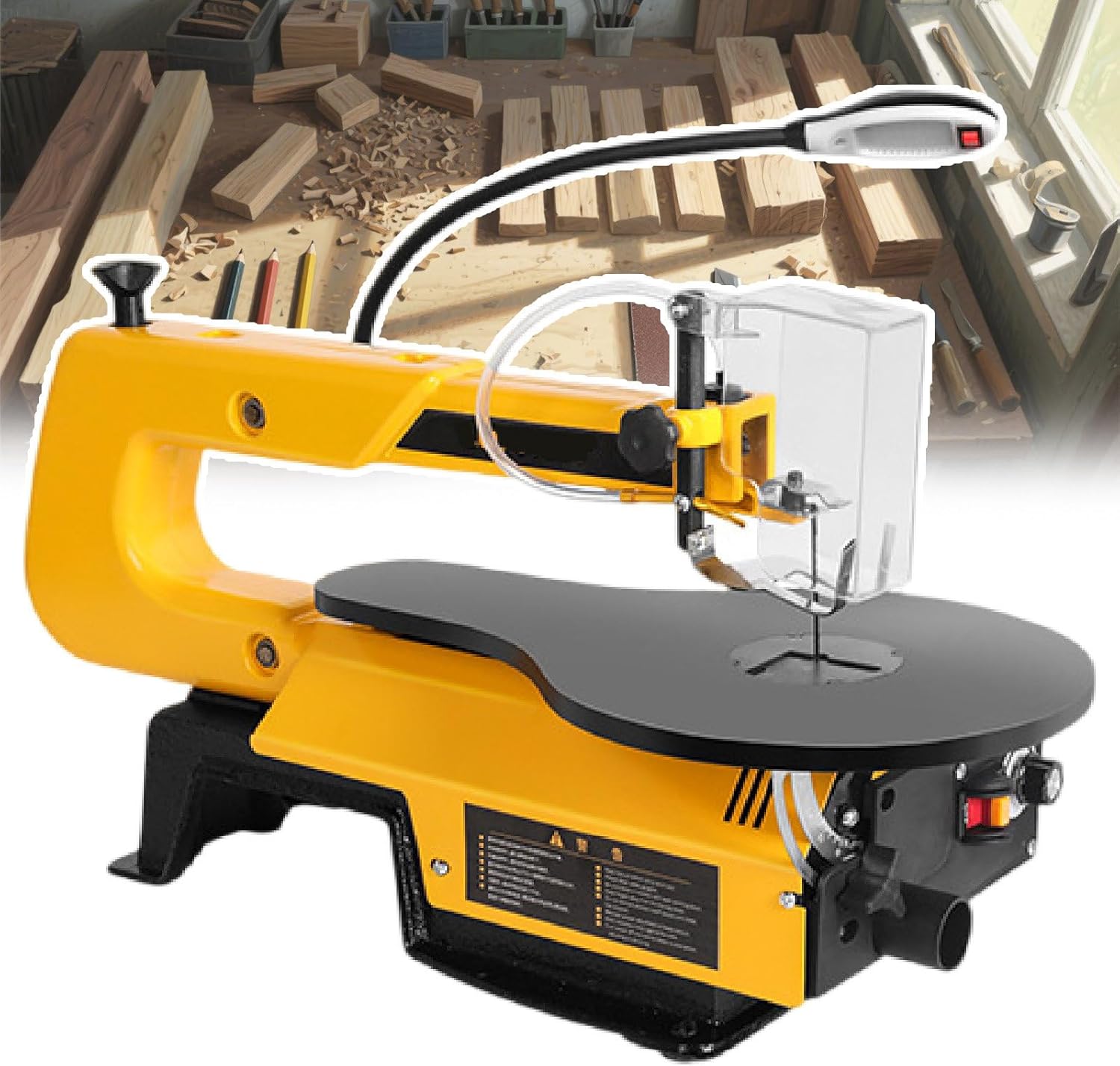 Professional 16 Inch Variable Speed Scroll Saw/Electric Fret Saw with Stepless Speed Control 550-1650 SPM, 45° Tilting Aluminum Table & Led Light-for DIY Craft PremiumModel