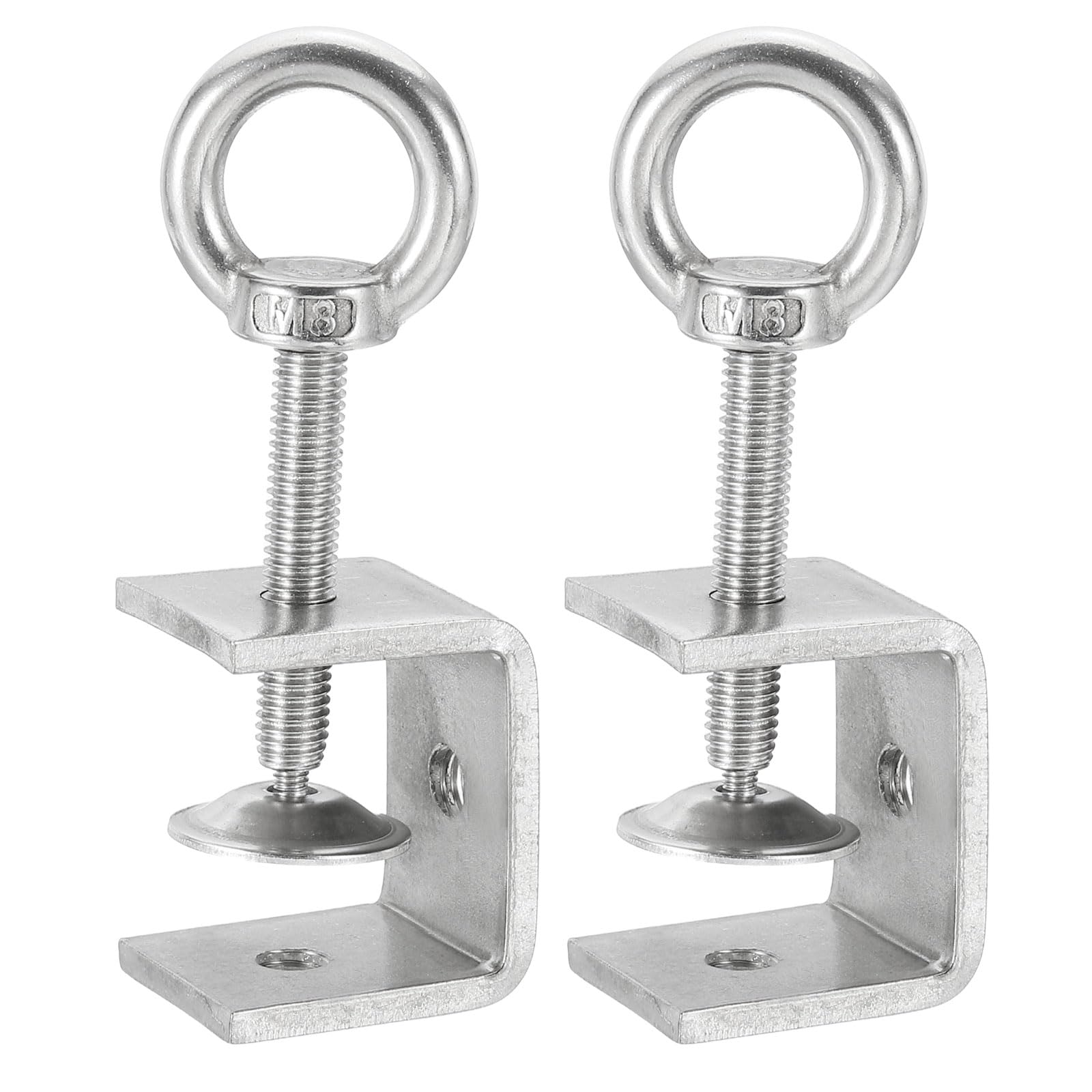 sourcing map 2 Pcs 304 Stainless Steel C Clamps 35mm Square Mini Tiger Clamp Adjustable Heavy Duty Metal U Clip with Eye Hook Screw for Woodworking Welding Mounting, Silver