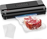 Bonsenkitchen VS1900 Vacuum Sealer: Fast Multi-Functional Food Sealer with 5 Bags, External Hose, Compact Black Design