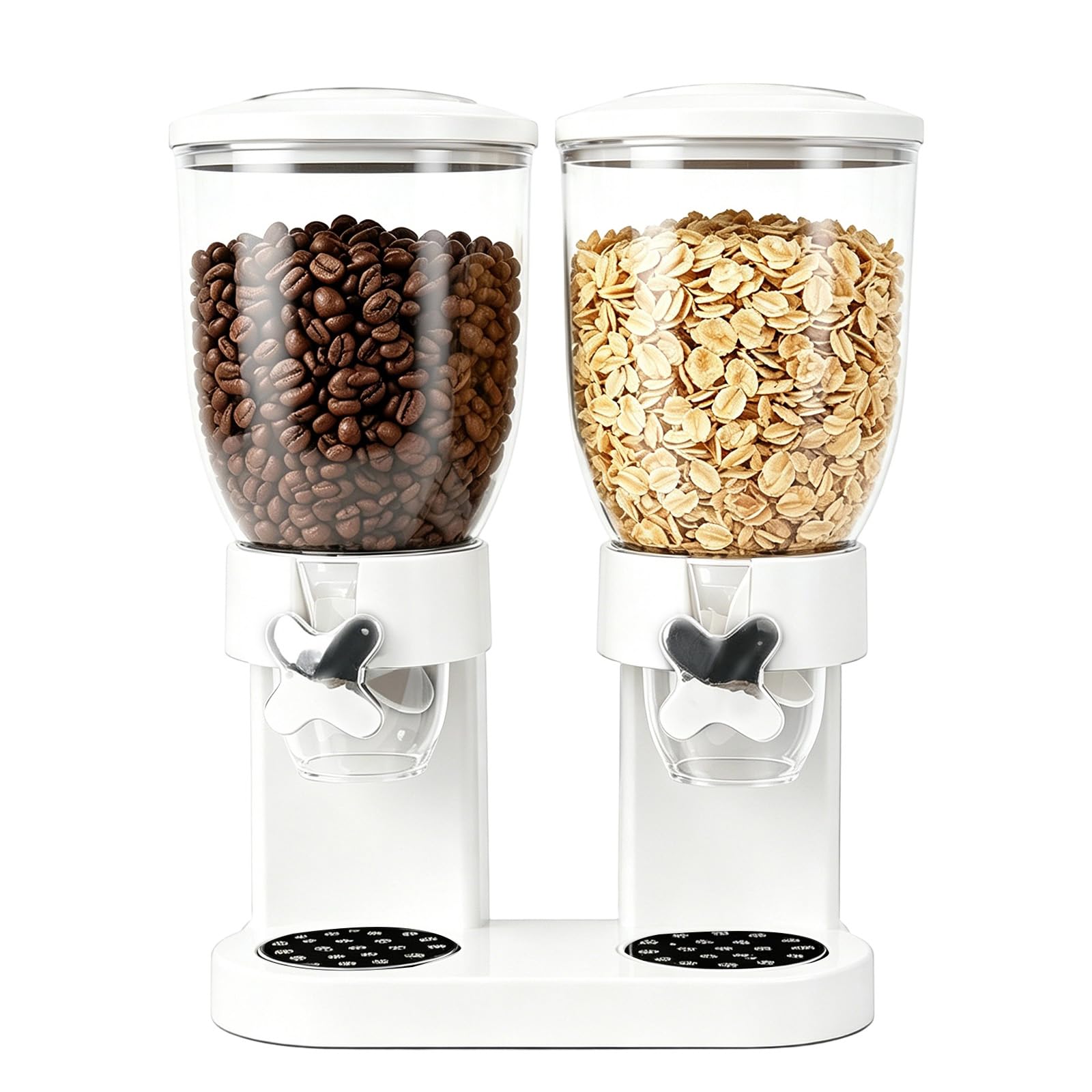 Dispenser per cereali da 2 l, contenitore ermetico per cereali, riso, cereali, caramelle, chicchi di caffè, 29 x 35 x 16 cm, dispenser per cereali e dolcificanti (bianco doppio)