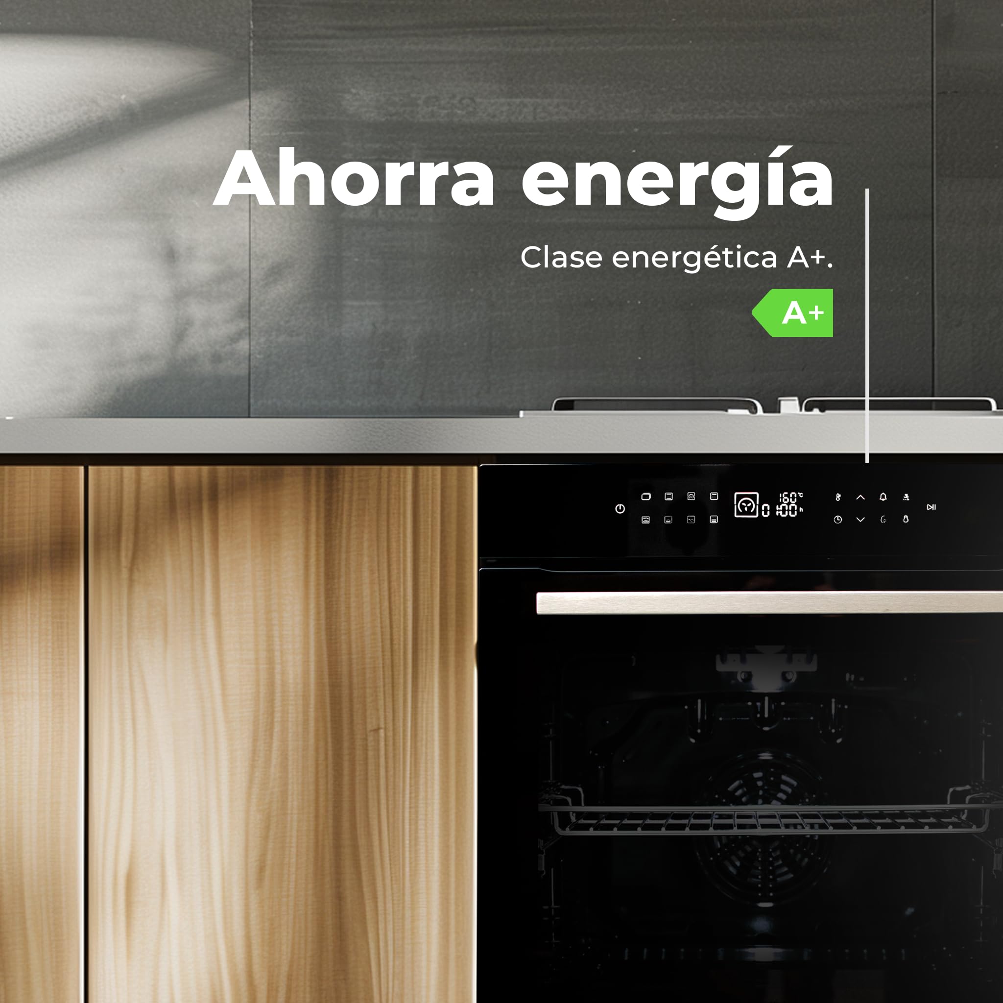 EVVO Horno Eléctrico Empotrable - Eficiencia A+, 81 L de Capacidad, Función Airfryer, 14 Programas, Temporizador, Display Digital, Control Táctil, Guía telescópica, Modelo: H26 (Negro)
