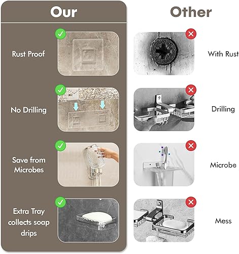 Miniatura 7 de Estantes de ducha de acrílico con jabonera y soporte para cepillo de dientes, organizador de ducha transparente, organizador de baño adhesivo para