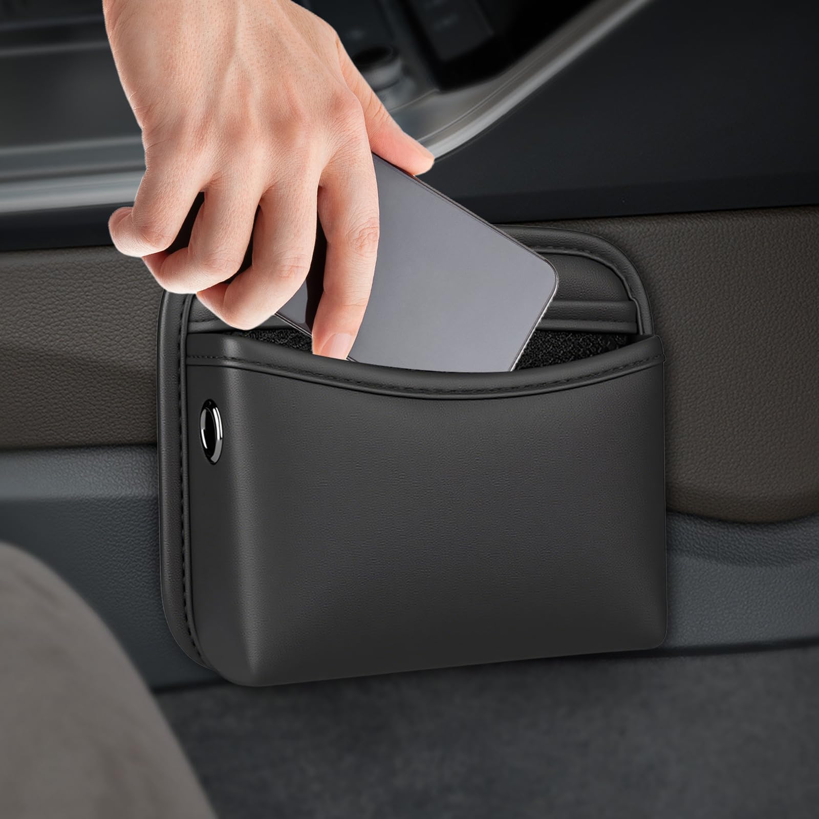 PU Leather Car Side Pocket Organizer,Universal Car Pocket Pouch Cell Phone Holder for Car,Seat Gap Filler Organizer & Storage Pouch for Door Console,Front Seat Console Pockets for Phones Coins