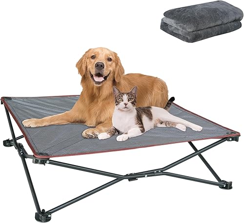 Miniatura 10 de unp Cama refrescante elevada para perros, cama plegable para mascotas de 36 x 36 x 10 pulgadas, funda de felpa lavable y bolsa de transporte, silla