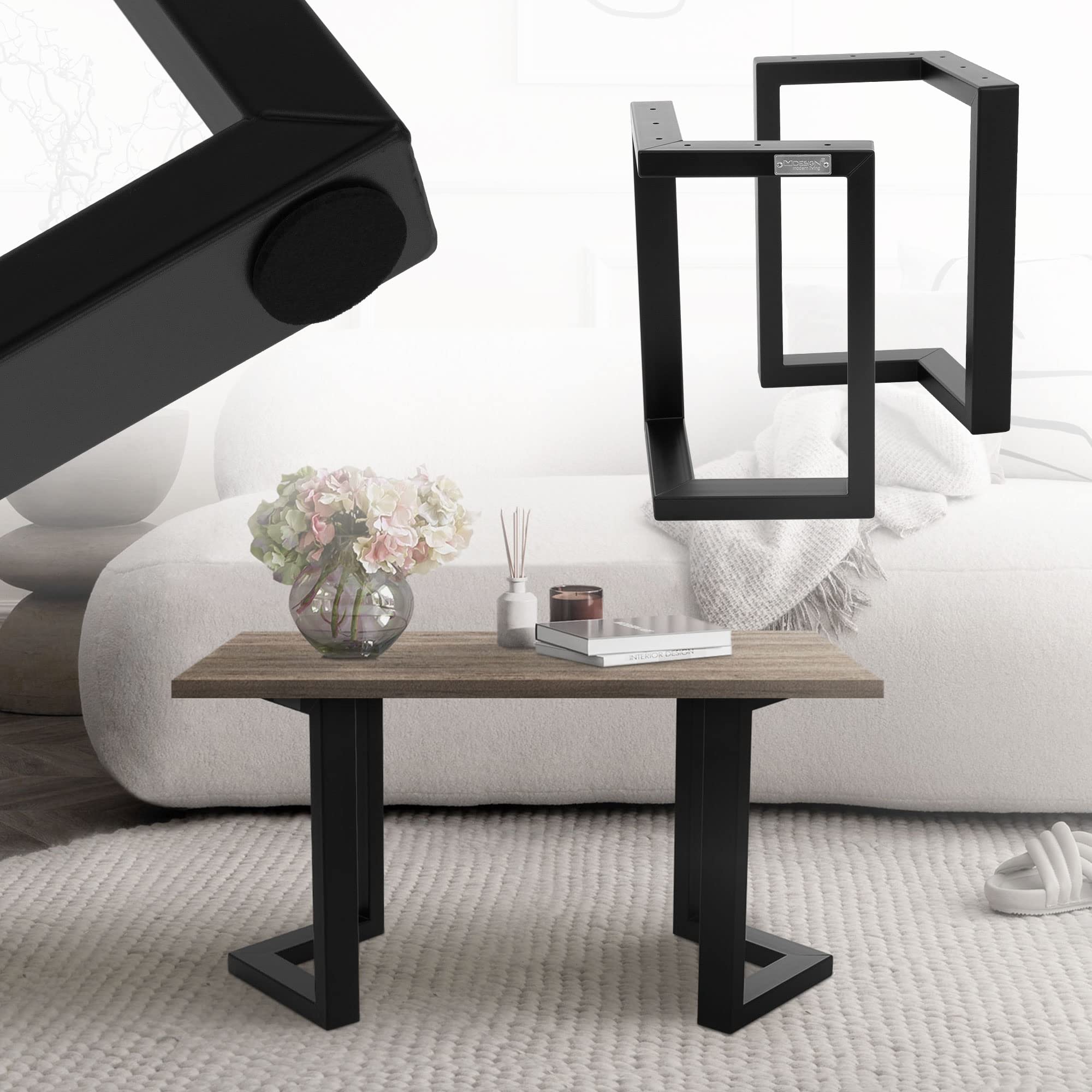 ML-Design Set 2x Base de Mesa en V 25 x 43 cm Soporte Angular Negro Mate de Metal Acero Recubierto de Polvo Bastidor para Escritorio Pata para Consola Sostén para Tablero Pie Armazón Diseño Industrial