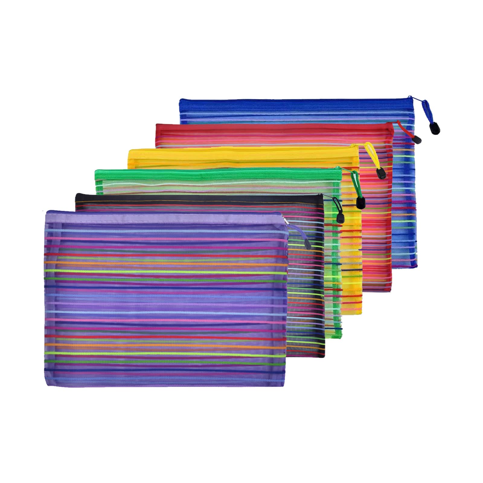 6 Pcs A4 Zipper Wallets Mesh Pouch popper wallet Folders,Document Wallets a4,Office Supplies Cosmetic Travel Accessories for Office Home School Travel (yellow, green, blue, purple, black, red)