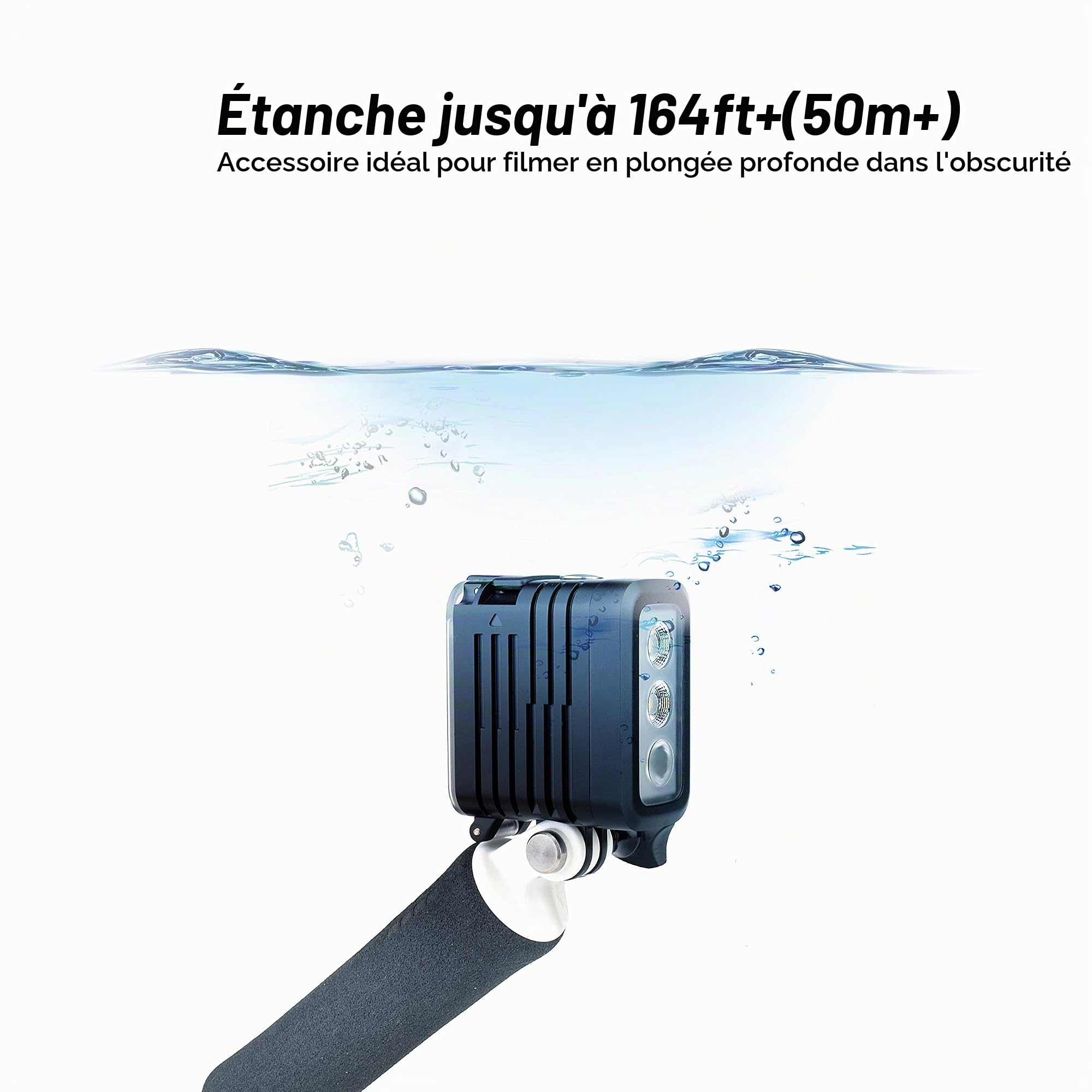 GEPULY Lampe sous-marine de plongée – 450 lm haute puissance 3 modes à intensité variable 50 m étanche LED pour GoPro Hero 13 12 11 10 9 8 7 6 5 4 3+ 3 DJI Osmo Action 3 4 5 Pro 6 AKASO