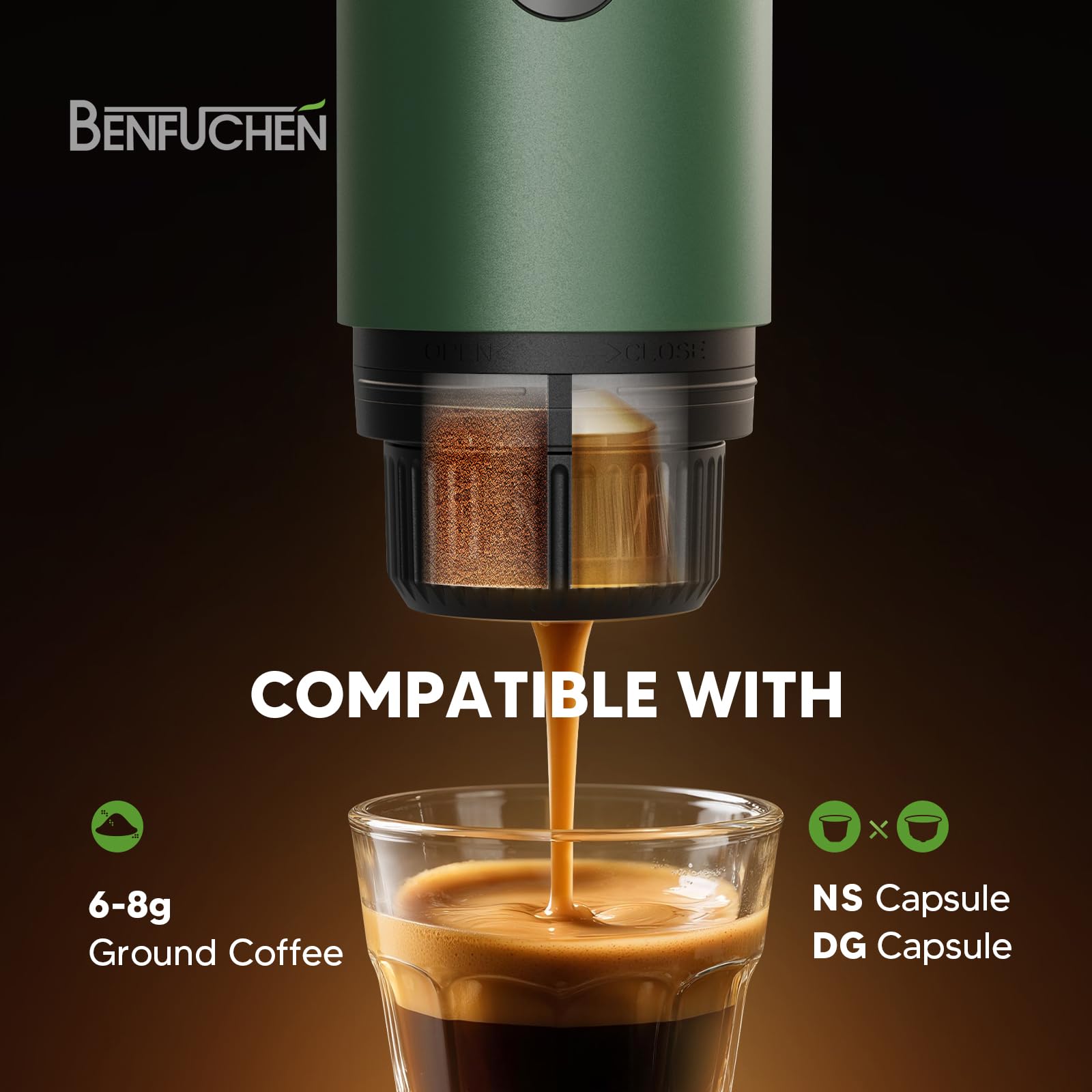Machine à expresso portable 3 en 1 à 19 bars avec chauffage automatique, compatible avec les capsules NS et DG ainsi que le café moulu pour le camping, la randonnée, les voyages et la maison