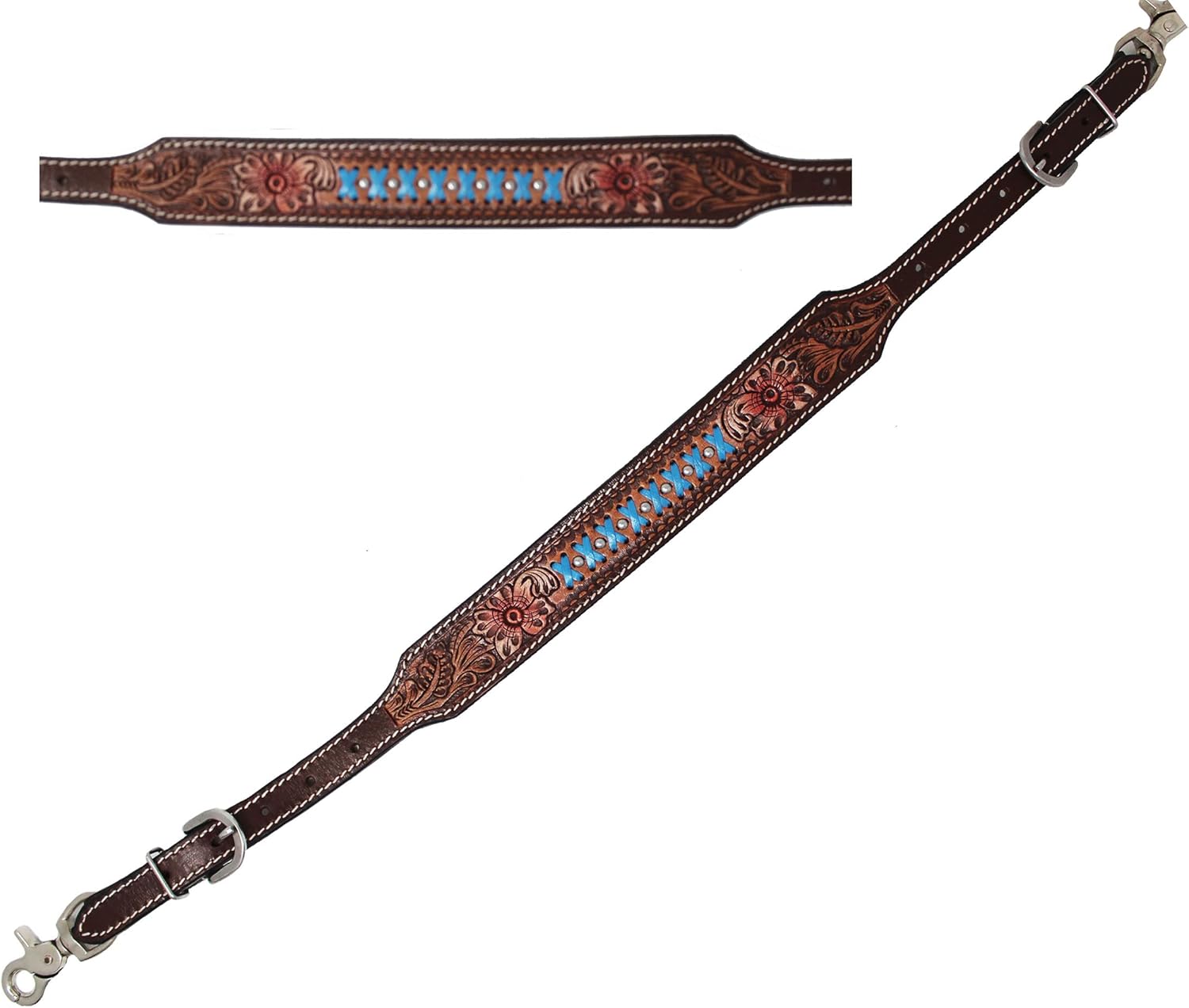 CHALLENGER Western Leather Tooled Beaded Wither Strap Breast Collar Strap 105FK