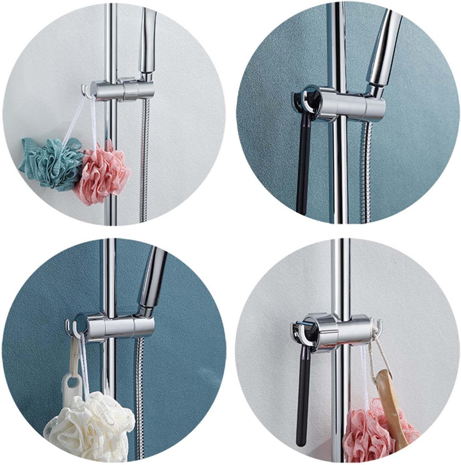 Shower Head Holder,Shower Holder Wall Mount Shower Bracket, Handheld Shower Head Holder Gun Gray Shower Wand Holder Adjustable Height Shower Handle Holder Snap Installation Shower Hose Holder with Hoo