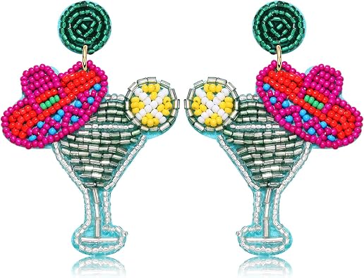 أقراط كوكتيل مطرز Cinco De Mayo أقراط للنساء مشروبات استوائية قطرة وردي ساخنة أقراط مجوهرات الصيف المكسيكية