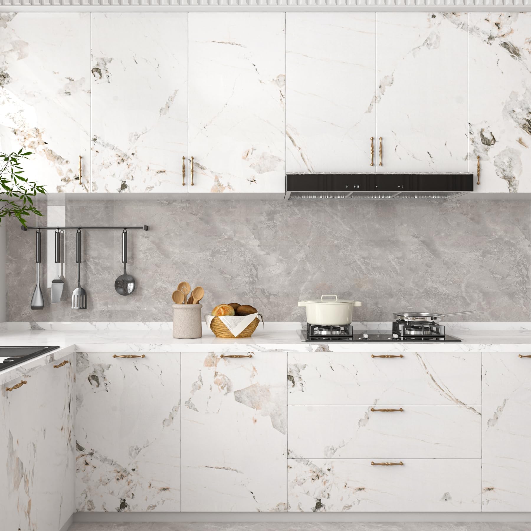 Decotalk Pellicola Adesiva Per Mobili Effetto Marmo Bianco 90X500cm Carta da Parati Cucina Impermeabile Pellicola Adesive Per Mobili Armadio Carta Adesiva Marmo Rivestimento Parete Camera da Letto