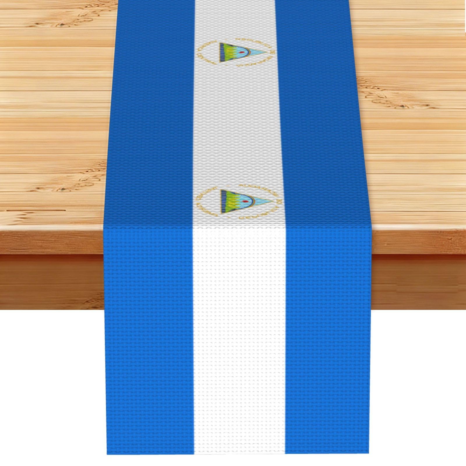 Flag of Nicaragua Table Runner 13x72 Inch Dining Decor