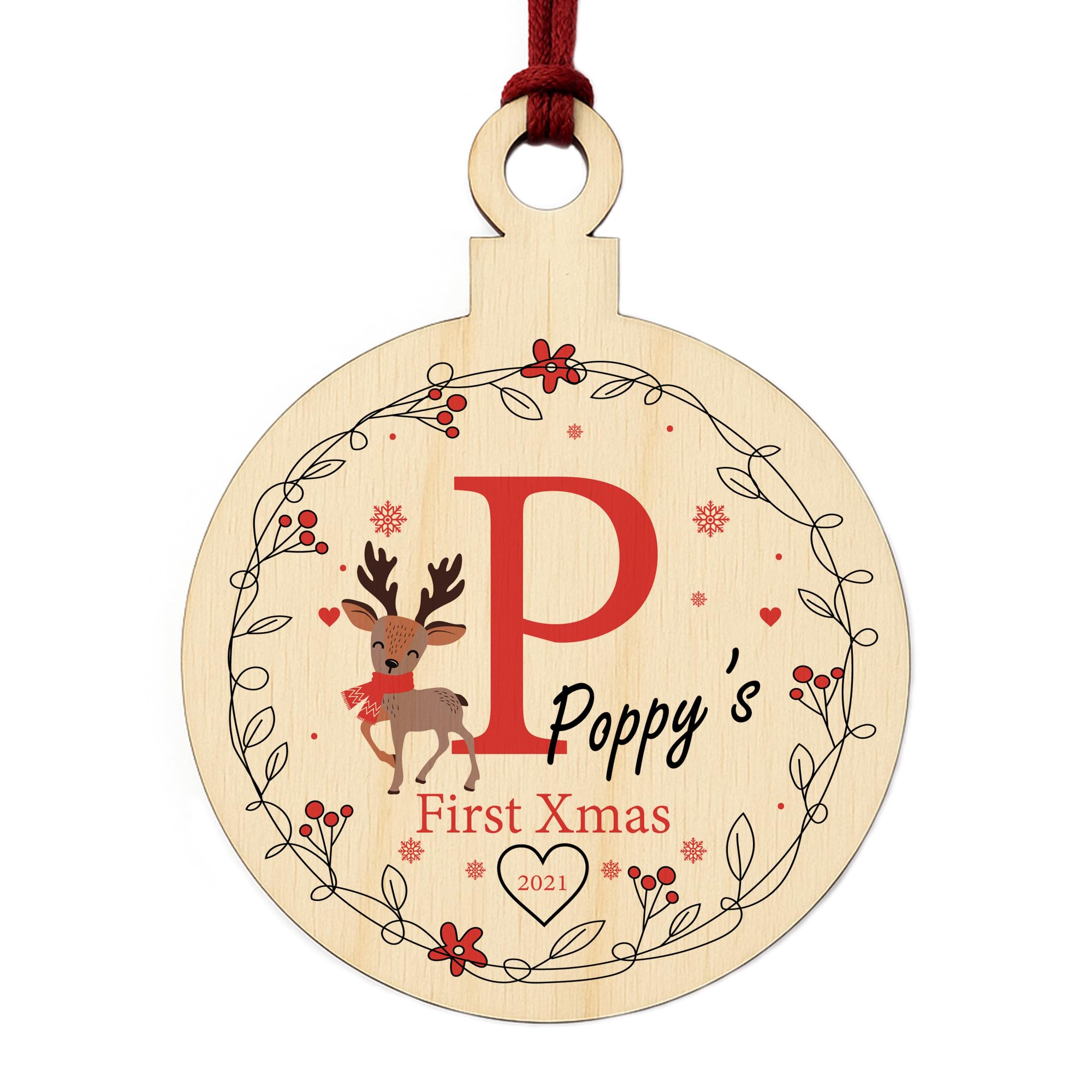 Personalised First Xmas Decoration For Baby Daughter Son Wood Bauble
