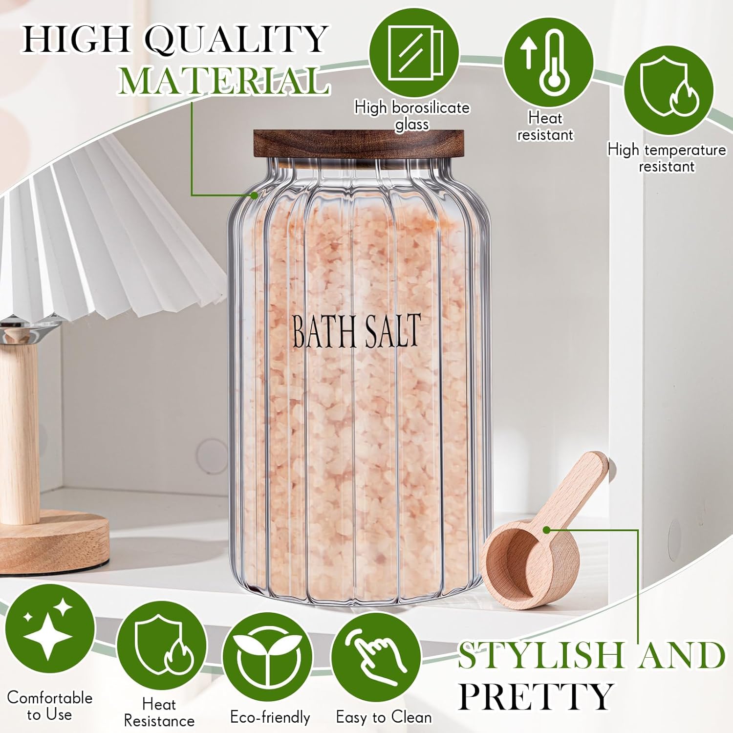 Maxdot 2 Pack 94 oz Large Bath Salt Container with Scoop Glass Bath Salt Jar with Wooden Lid, Large Bathroom Glass Jar Canister Airtight Storage Jars Bathtub Accessories for Bathroom Decor