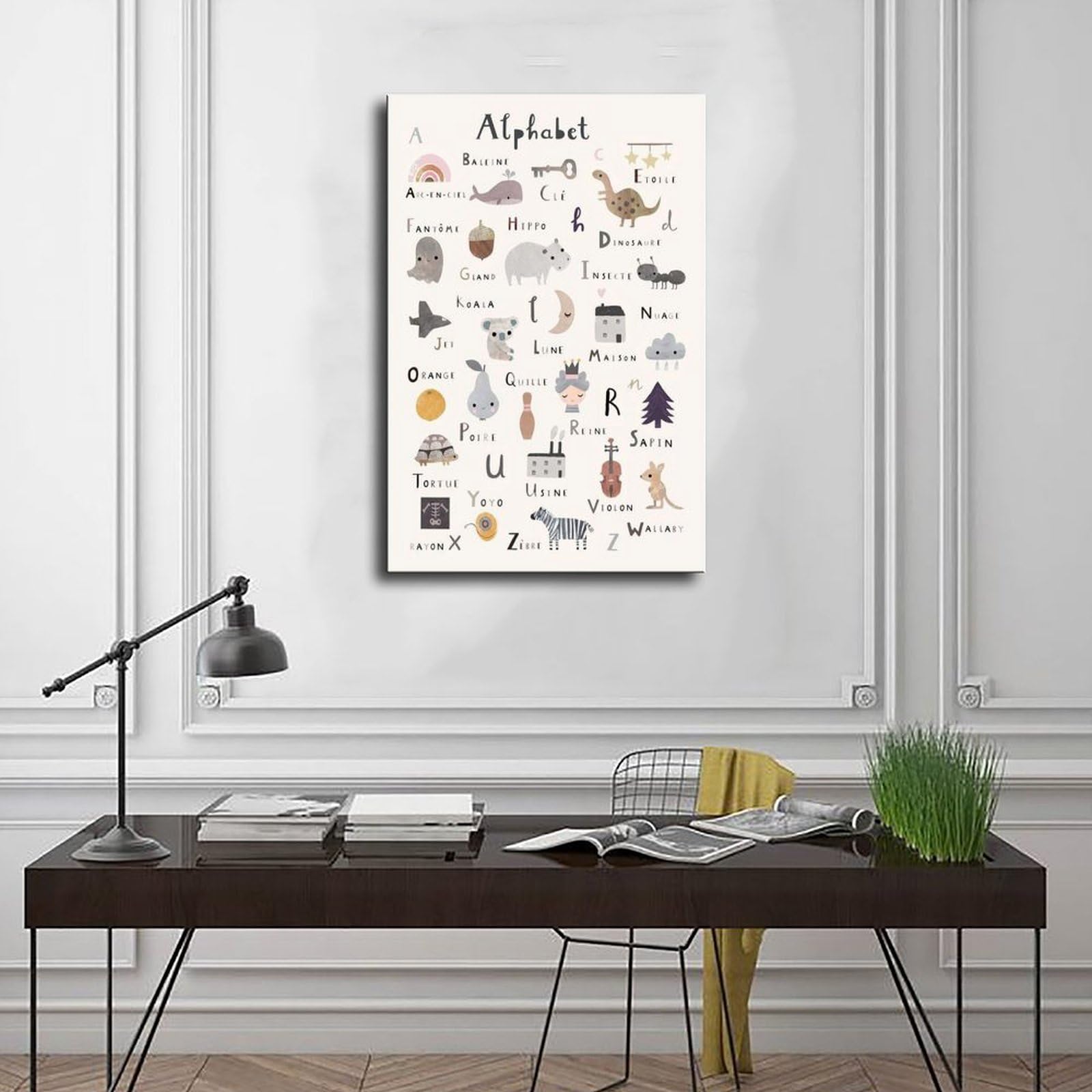 Poster sur toile avec motif de l'alphabet éducatif (2) - Décoration murale pour salon, chambre à coucher - 60 x 90 cm