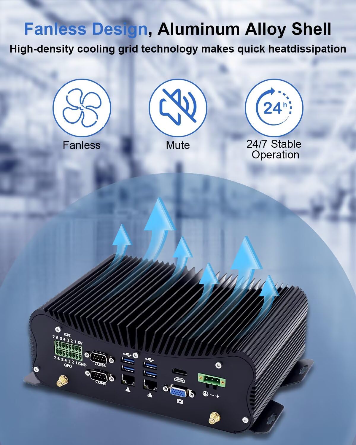 BASOARO Quad Core Mini PC i7 10510u, komputer przemysłowy, podwójna sieć LAN, HDMI/VGA, port GPIO/LPT, RS232 COM, Wi-Fi, Win 10 Pro (64G DDR4 RAM 256G SSD)
