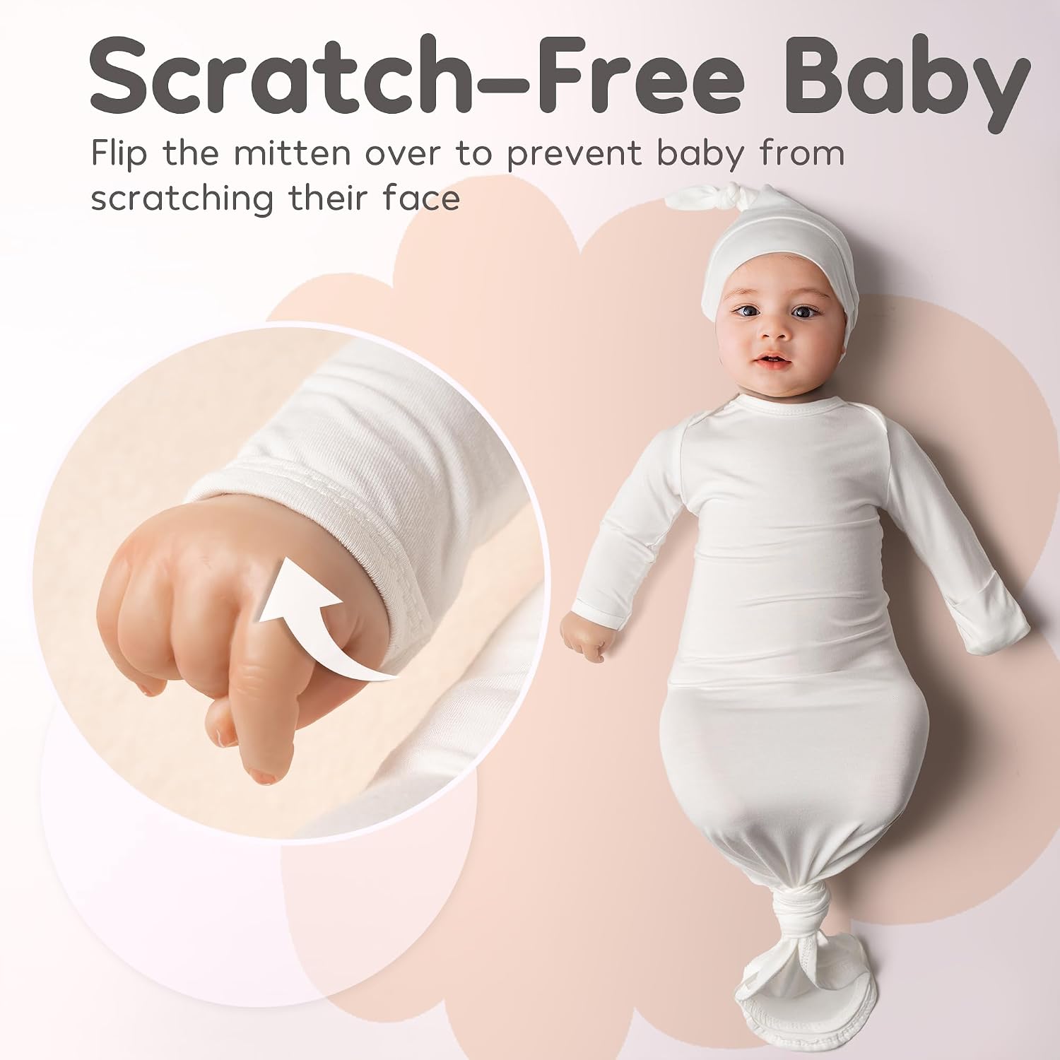 Newborn Baby Knotted Gown, Super Soft Silky Infant Long Sleeve Sleeper for Baby Girl Gifts and Boy Sleeping Bag with Hat image 3