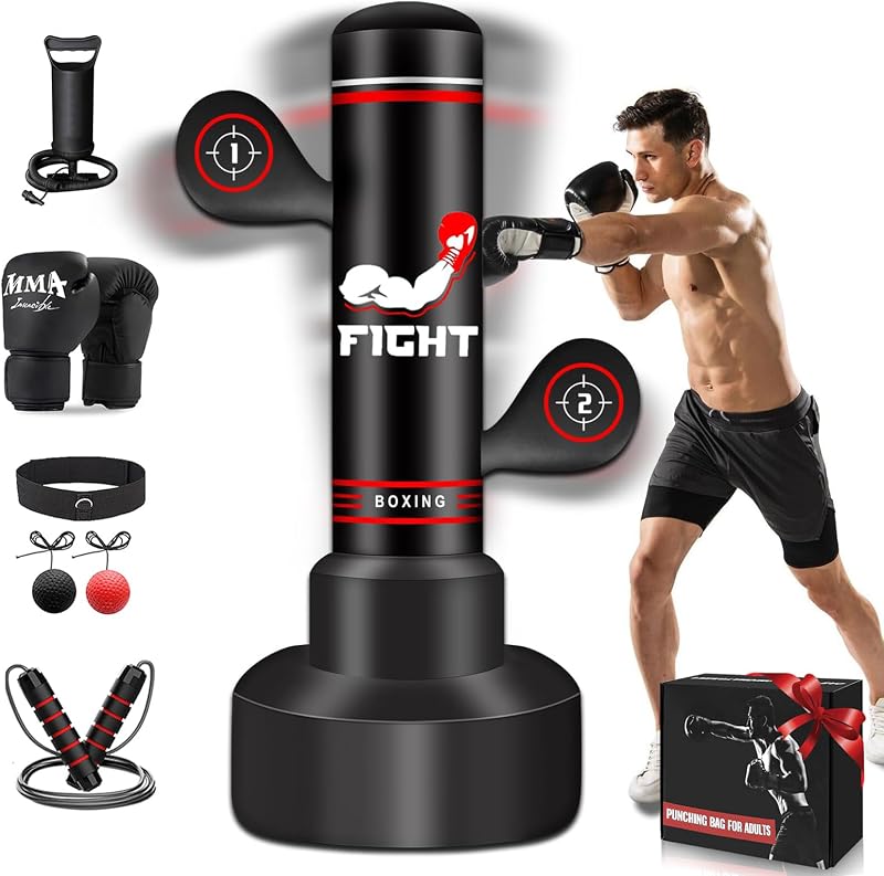 NZQXJXZ 180cm Álló Boxzsák Felnőtteknek Boxkesztyűvel, Pumpa és Reflexlabdával - Style 1