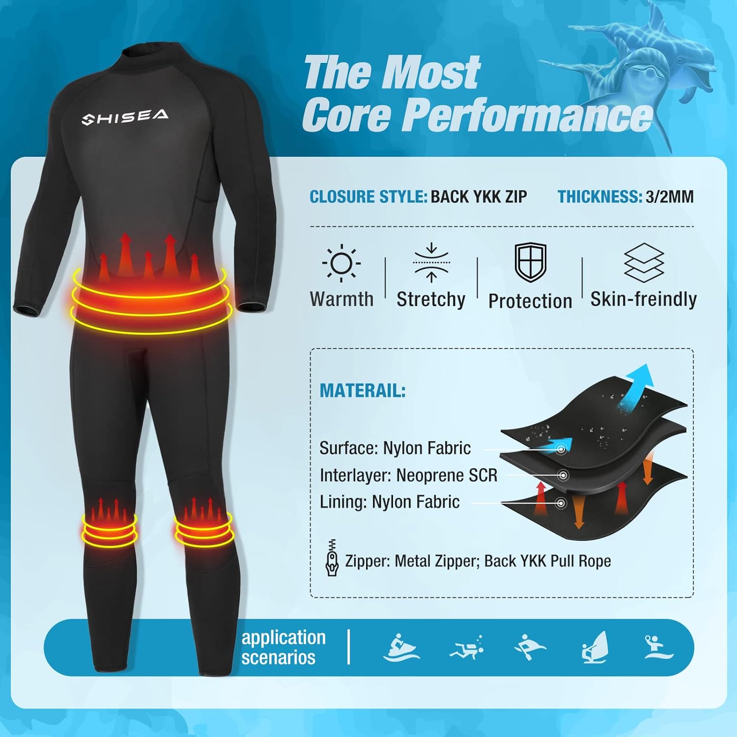 HISEA Wetsuit Men Neoprene Full Scuba Diving Suits Thermal Swimsuit Long Sleeve Back Zip for Water Sports : Sports & Outdoors