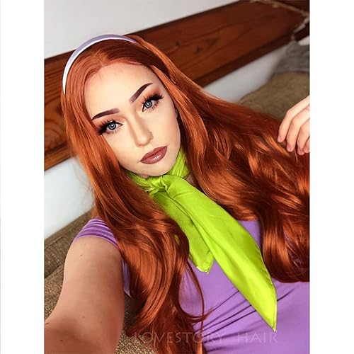 Miniatura 5 de Lovestory Peluca de encaje frontal recta Sliky naranja oscuro para mujer de moda resistente al calor pelo sintético pelucas delanteras de encaje