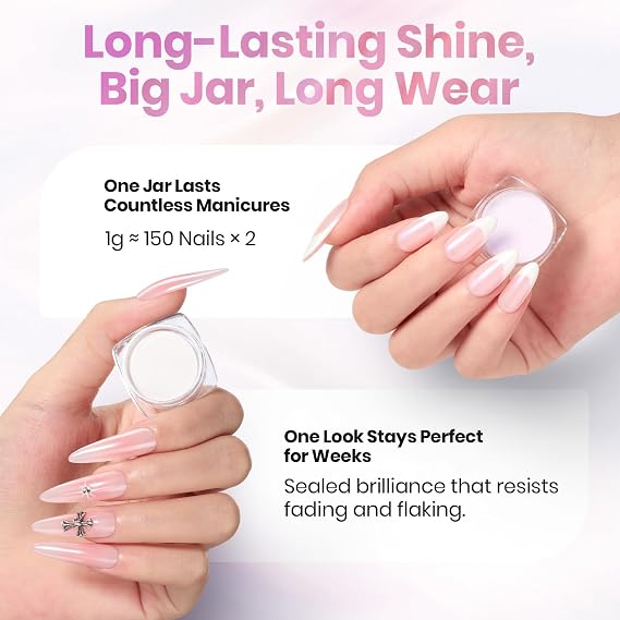 Beetles Chrome Nail Powder 2 Jars White and Purple Pearl Chrome Powder for Gel Nail Mirror Effect Glitter Manicure Set Pigment Nails Art Design Gifts for Women