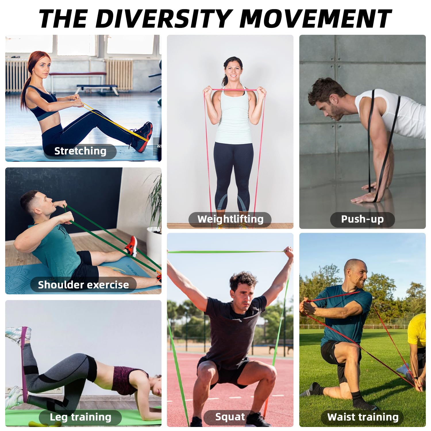 Fitness Elastikbänder mit 6 Widerstandsstufen, Widerstandsband Set mit Türanker, Fitnessbänder Widerstandsbänder, Fitnessbänder für Yoga, Pilates, Klimmzughilfe, Training, Physiotherapie