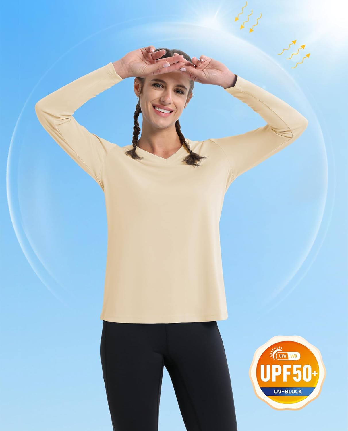 MAGCOMSEN SPF Shirts for Women Long Sleeve Workout Tops V-Neck UPF 50+ UV Sun Shirt Quick Dry Performance Tees Swim Tops - Image 3