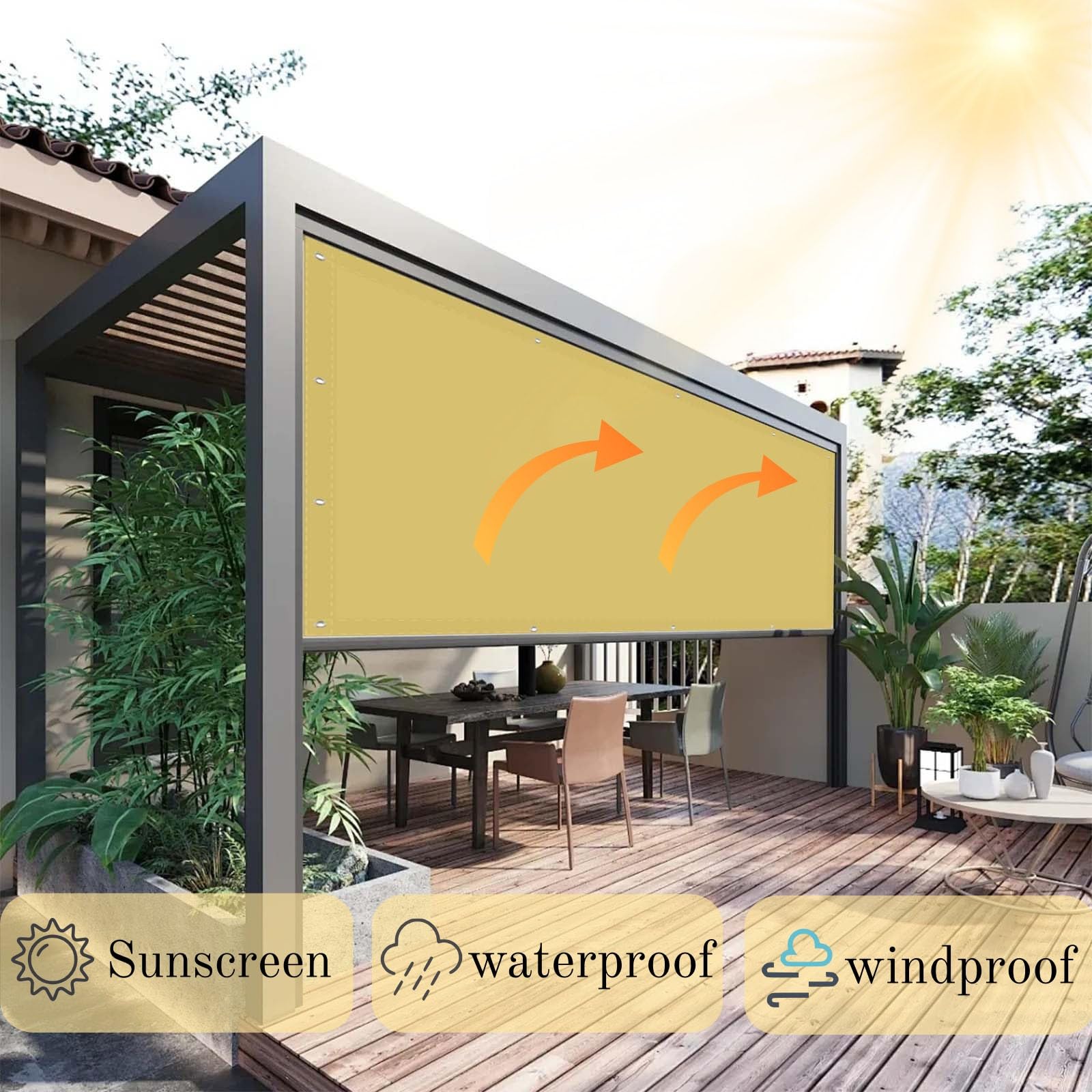 Toile Ombrage 220x270cm Ombrage, UV Protection 98%, Résistant, Ventpour Toile Parasol Pare Soleil Plusieurs Tailles et Coloris pour Jardin, Terrasse, Balcon, Extérieur, Jaune Sable