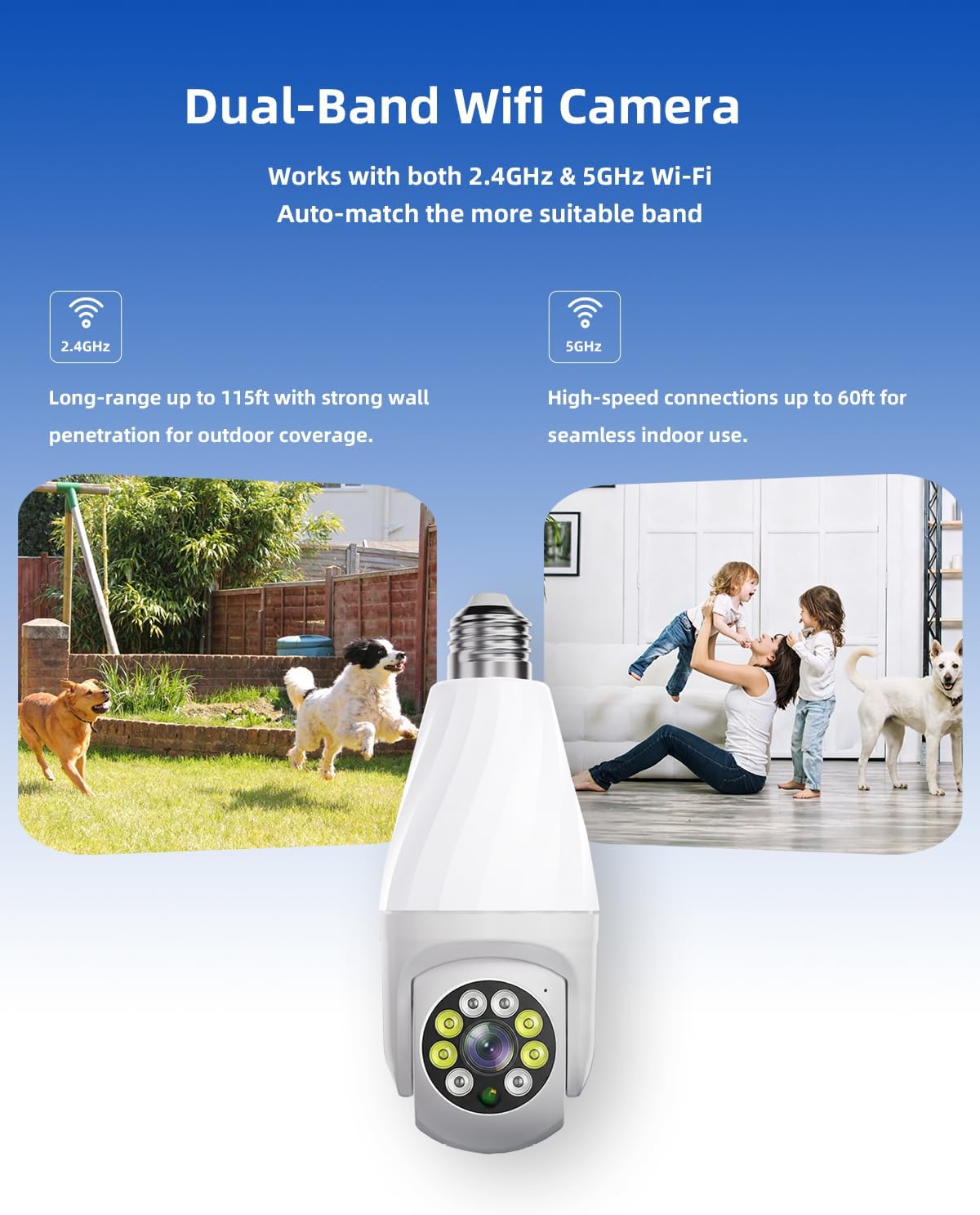Ameyes Indoor Camera Wireless with 100 Lumen Light, 1080P Dog/Pet Cameras for Home Security, 2.4&5GHz WiFi Camera with Phone App, Color Night View, Motion Detection, Wireless Camera Works with Alexa