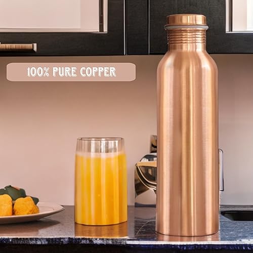 Miniatura 2 de Botella de agua de cobre puro, 34 onzas, mantente hidratado y disfruta de los beneficios ayurvédicos, diseño a prueba de fugas, acabado suave,