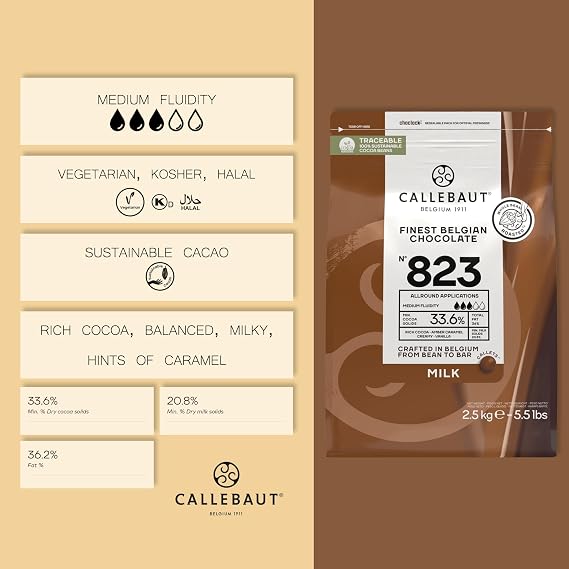 Callebaut 823 Finest Milk Chocolate Couverture Callets 33.6% Cocoa 2.5kg
