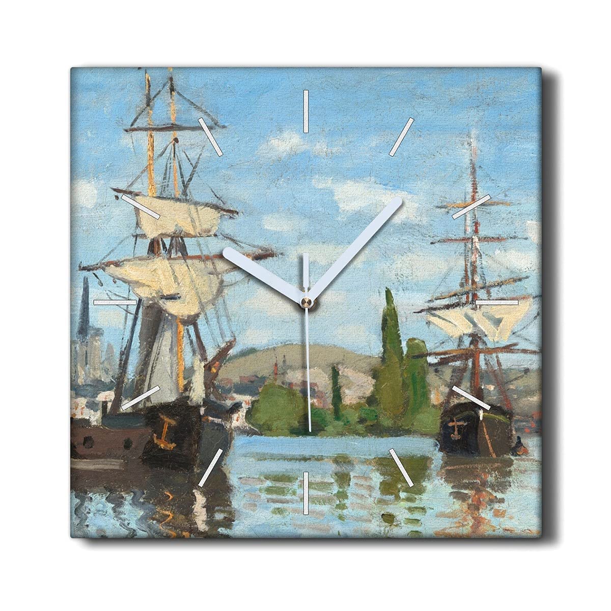 Horloge sur Toile 30x30cm Seine Bateaux à Cheval Monet Décoration Salon