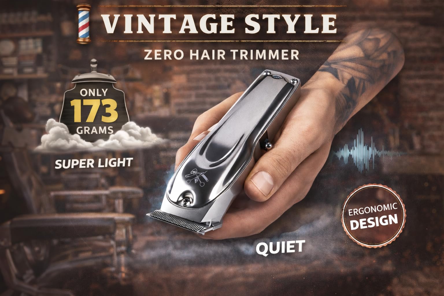 Rotschopf24 Efalock VINTAGE Präzisionstrimmer Zero Cut T-Klinge + Tasche | Zero Cut 0,1 mm, T-Klinge, Akku- + Netzbetrieb, 3 Aufsteckkämme für präzise Konturen und Bartpflege. Besser als Bad Butch
