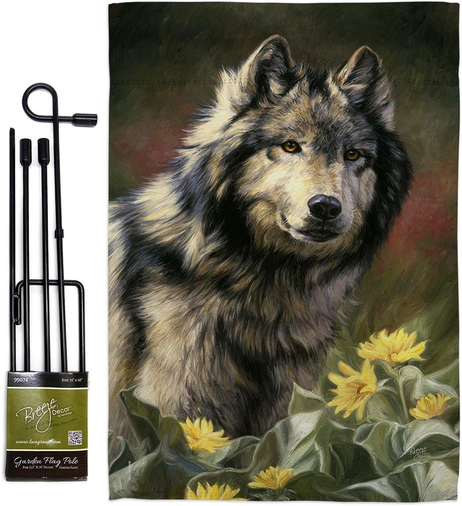 Breeze Decor Wild Spirit Garden Flag Set with Stand Wildlife Outdoor Deer Bear Wolf Pet Nature Farm Animal Creature House Decoration Banner Small Yard Gift Double-Sided, Made in USA