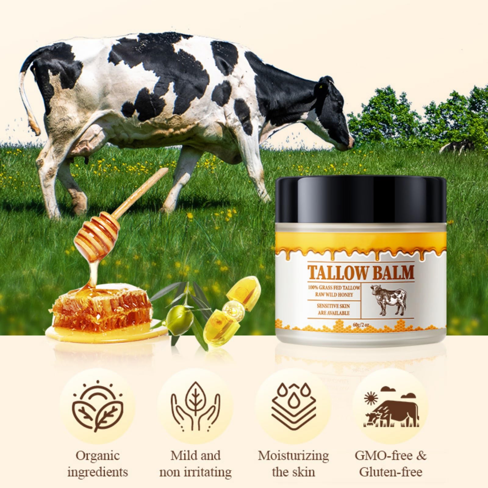 Beef Tallow Skin Care, Premium Beef Tallow and Honey Balm - Image 2