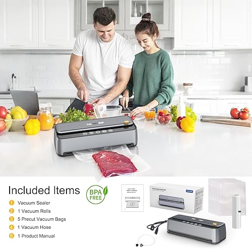 Miniatura 8 de Sellador automático al vacío, sellador de alimentos al vacío de 85 kpa con doble bomba, máquina de sellado al vacío de alimentos con cortador y