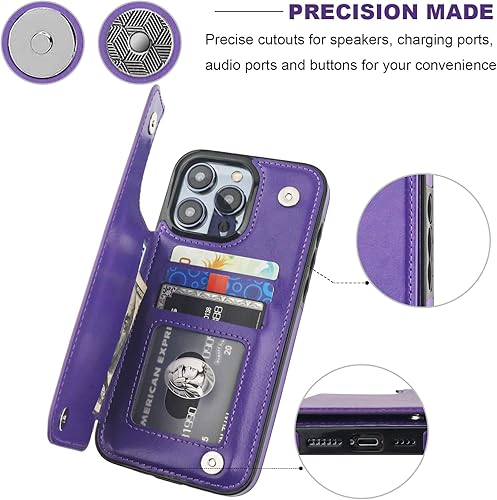 Miniatura 7 de Funda tipo cartera compatible con iPhone 15 Pro Max con soporte para tarjetas, funda de piel sintética con ranuras para tarjetas, doble cierre