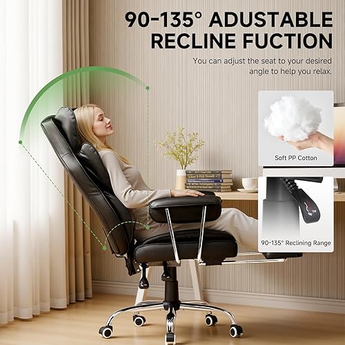 Miniatura 8 de COMHOMA Silla de oficina grande y alta, silla de juegos de cuero con reposapiés, silla de oficina ergonómica ejecutiva con soporte lumbar de resorte